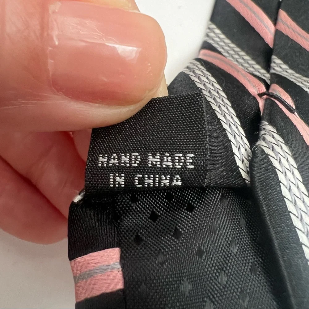Pierre Cardin 100% Silk Handmade Designer Tie Black Peach Striped Luxury Necktie